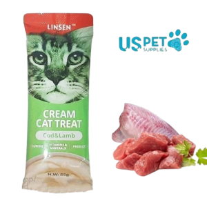 بستنی گربه لینسن یو اس پت طعم ماهی کاد و بره ۵۵ گرمی