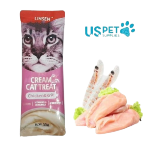 بستنی گربه لینسن یو اس پت طعم مرغ و کریل ۵۵ گرمی